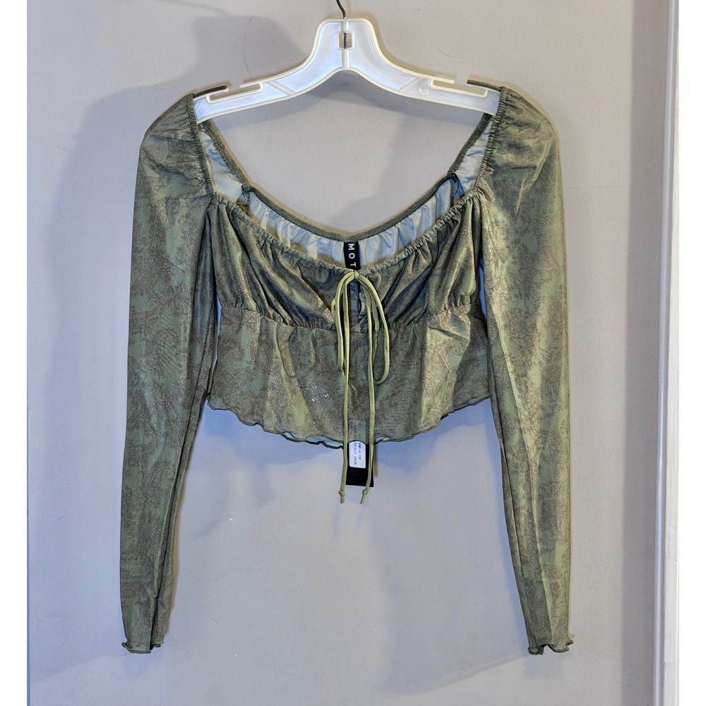 NWT Motel Rocks Sanila Crop Top Paisley Green Mesh Long Sleeve XS
